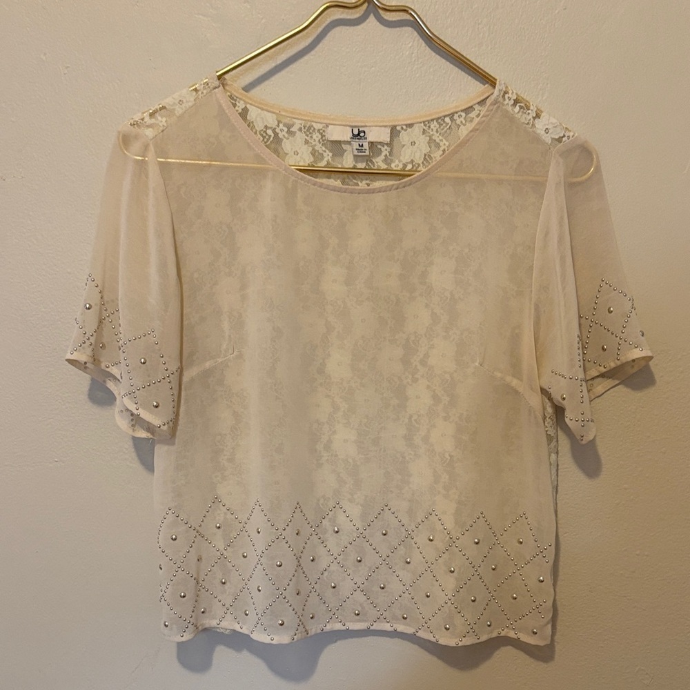 Ya Los Angeles Cream Lace Blouse with Studded Details